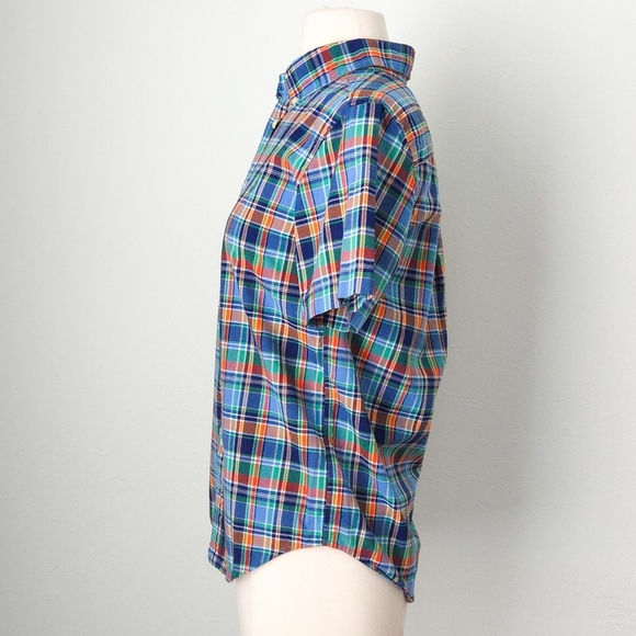 Ralph Lauren Blue Green Orange Plaid Short Sleeve Button Down Shirt- Child Boy - Picture 4 of 6